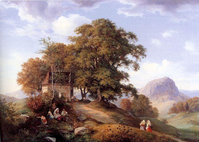Oehme, Ernst Ferdinand An Autumn Afternoon near Bilin in Bohemia France oil painting art